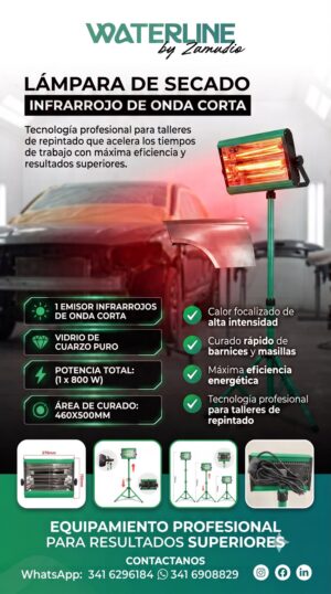 Lampara de Secado Infrarrojo Onda Corta 800 W.